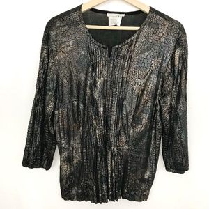 Alberto Makali Metallic Snakeskin Zip-Up Blouse L